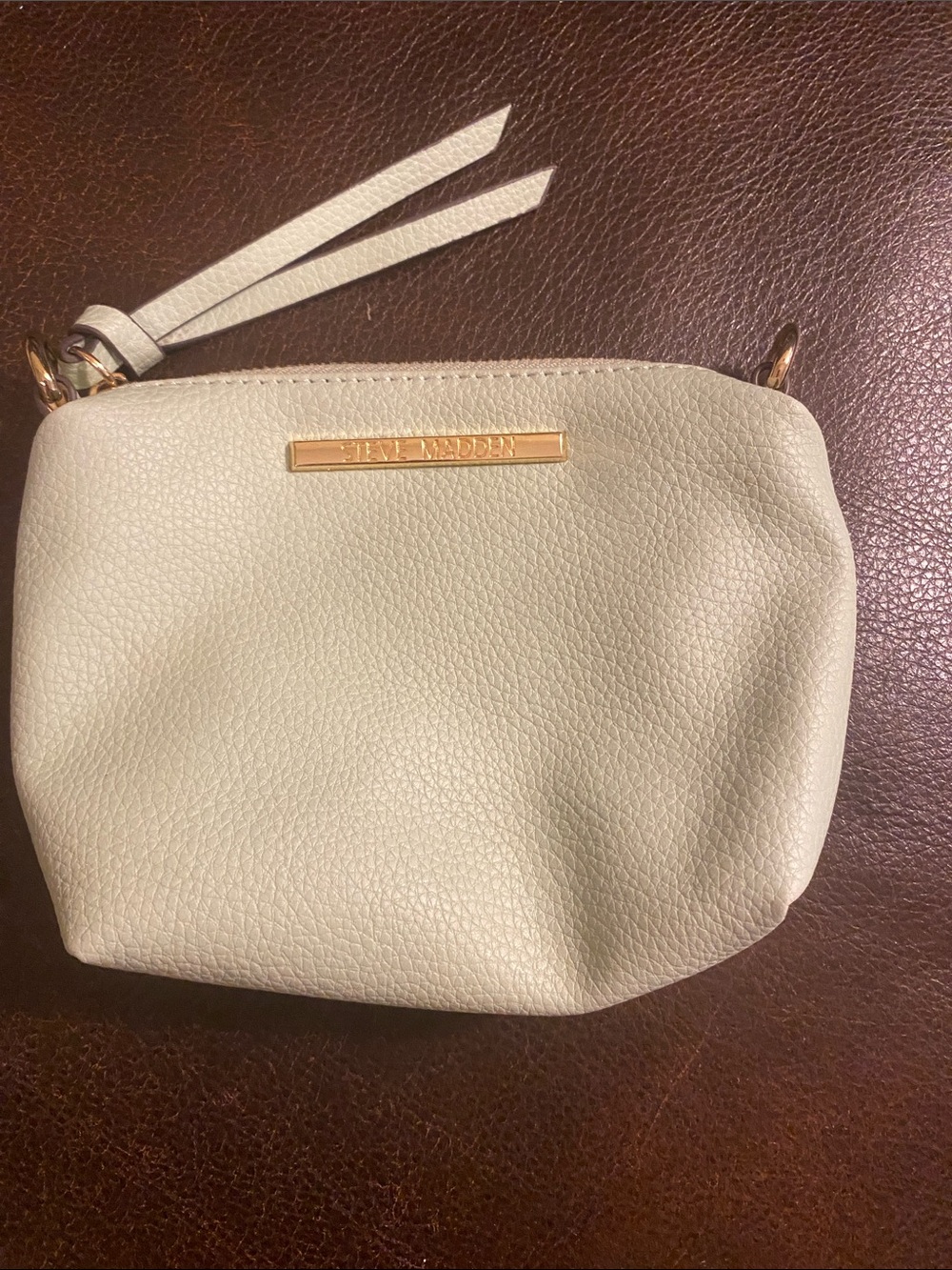 Steve Madden Ivory Pebbled Cosmetic Pouch with Wristlet